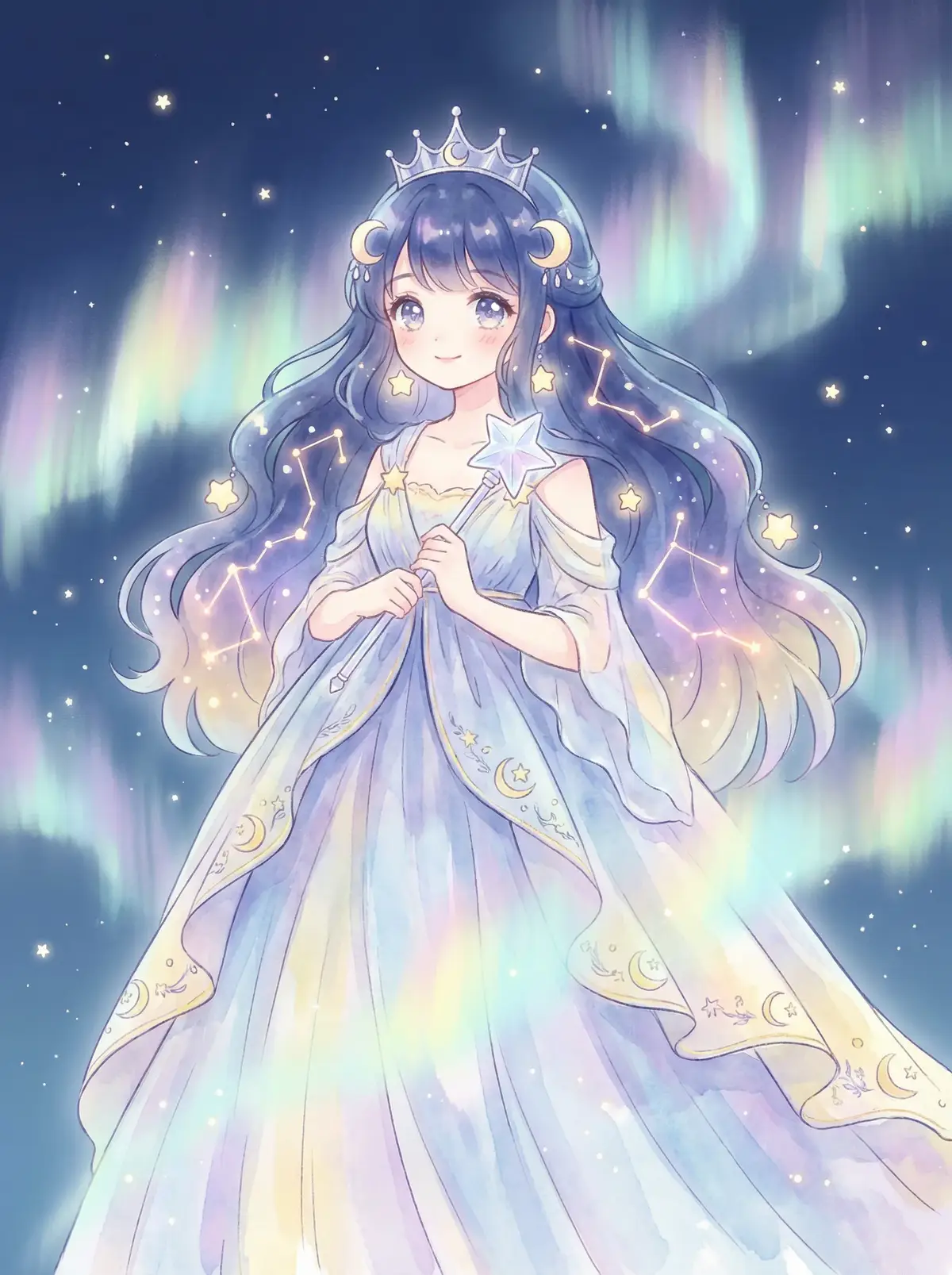 17c手机版 - 星辰公主希尔角色设定图，手持星光权杖
